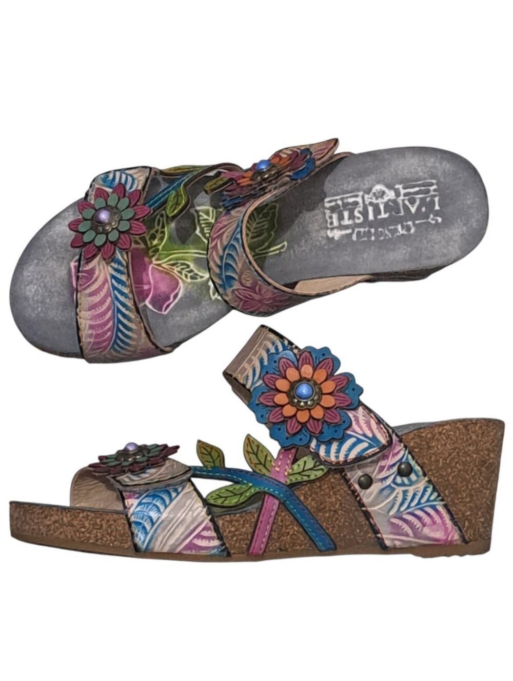 Spring Step L' Artiste Moai Artistic Asymmetrical Floral Design Hand Painted S37